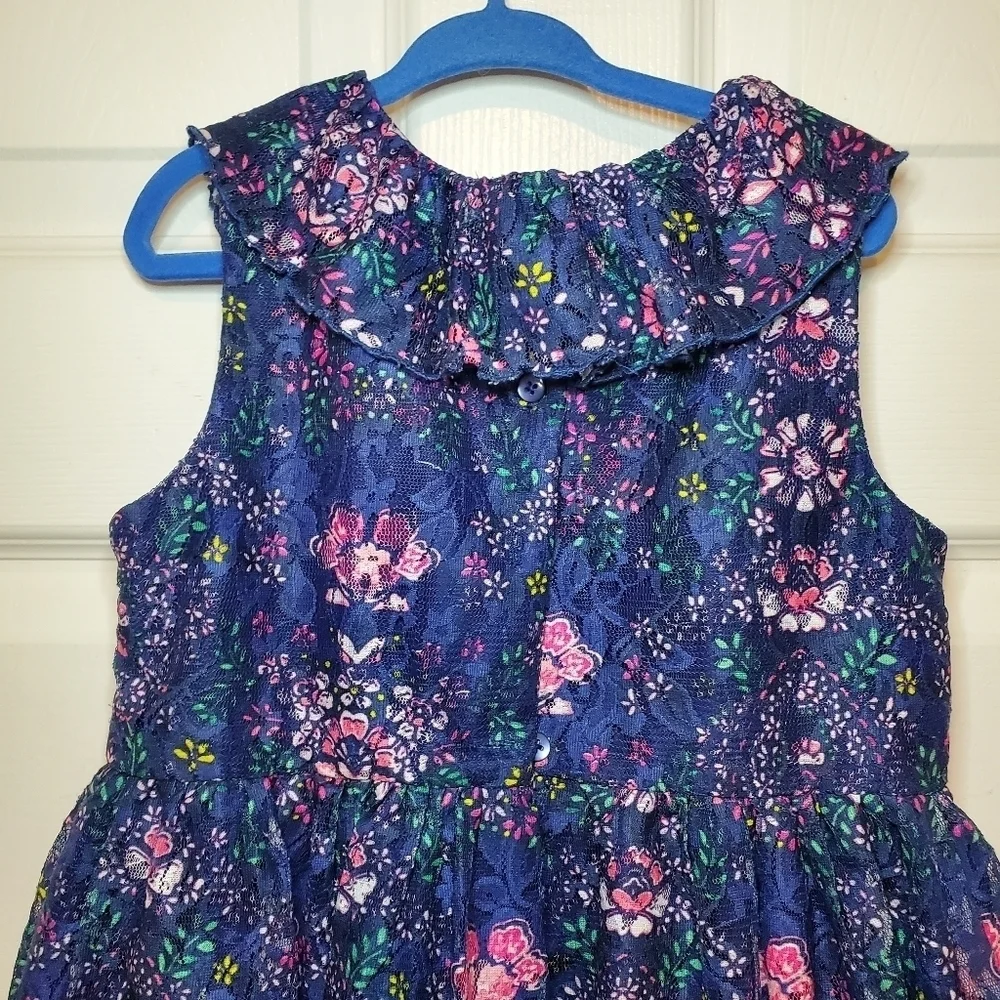 Laura Ashley London Girls 6x Floral Lace Overlay Fit & Flare Navy Pink Dress